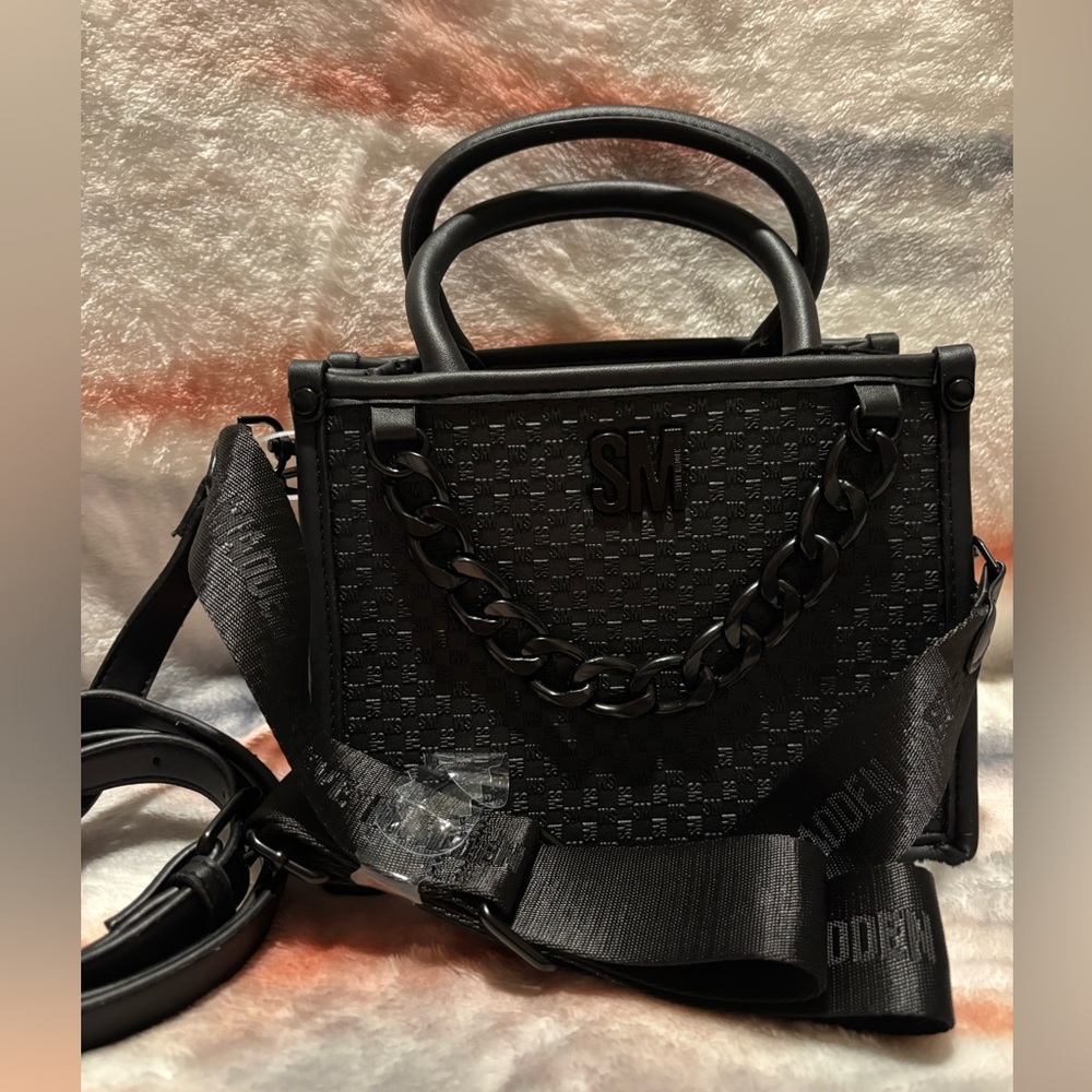 Steve Madden Black Textured Mini Satchel with Chain Strap